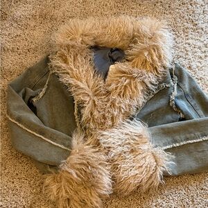 Faux Fur cropped denim jacket